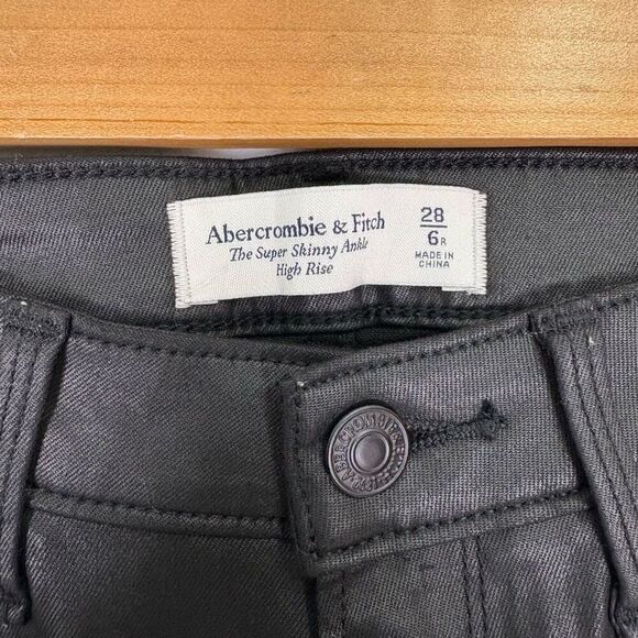 Abercrombie & Fitch Black Faux Leather The Super Skinny Ankle High Rise Jeans Si - Picture 4 of 11